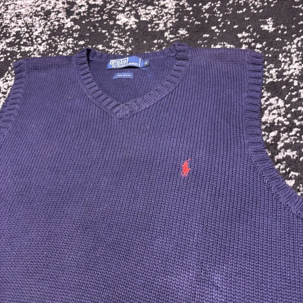 Polo Ralph Lauren Mens Navy Blue Cotton V-Neck Sweater Vest Red Pony Logo Size M